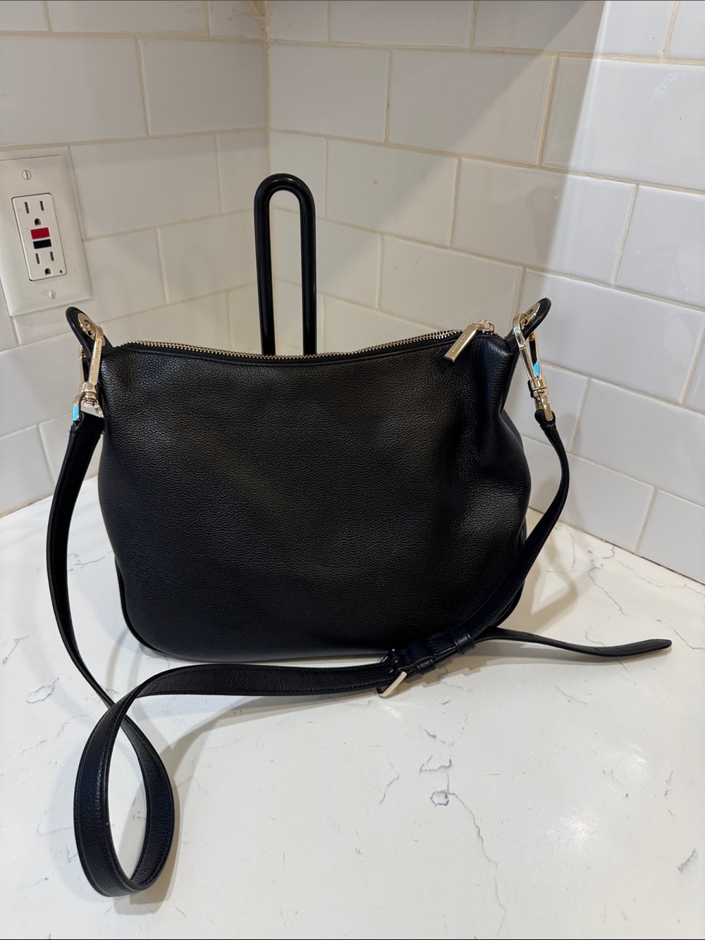 kate spade Black Pebbled Leather Crossbody with Gold Logo - Picture 7 of 12